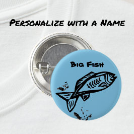 ビッグ初期のフィッシュアートブラックラインスケッチと名前 缶バッジ