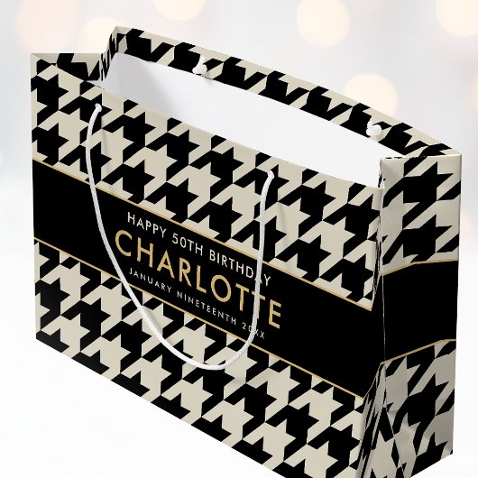 ビッグ千鳥格子の誕生日50thオフホワイト ラージペーパーバッグ