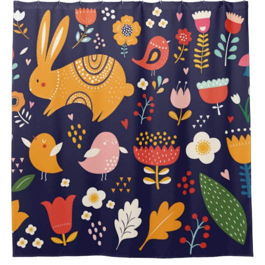 ビッグ春イースター葉集花b シャワーカーテン (正面)