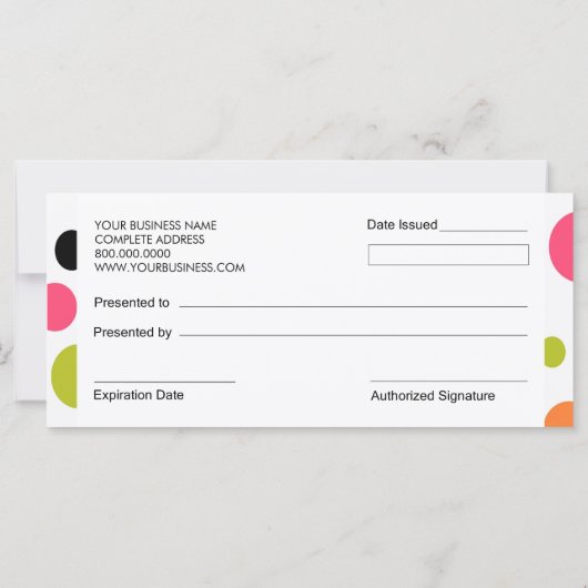 ビッグ水玉模様ブティックスタイルギフト券 (裏面)