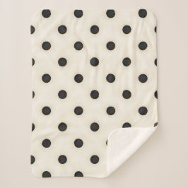 ビッグ水玉模様ブラック&アンティークホワイト シェルパブランケット