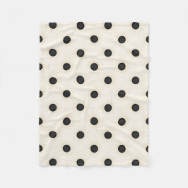 ビッグ水玉模様ブラック&アンティークホワイト フリースブランケット