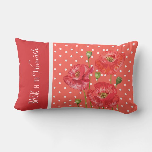 ビッグ水玉模様プリントインピーチアンドポピーレッド アウトドアクッション (裏面)