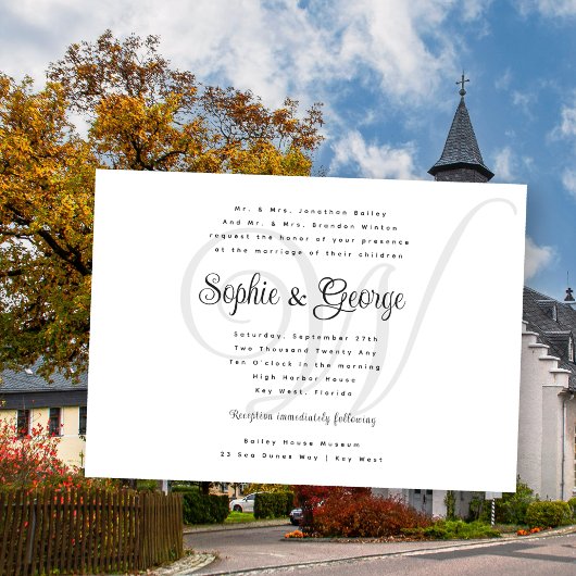 ビッグ結婚モノグラム黒n白招待状 招待状