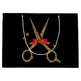 ビッグ美容師ゴールデングリッターはさみギフト ラージペーパーバッグ