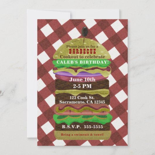 ビッグ脂っこいハンバーガーサマークックアウトレッド招待状 招待状 (正面)