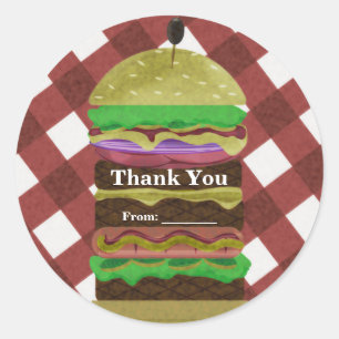 ビッグ脂っこいハンバーガー夏クックアウトレッドBBQパーティー ラウンドシール