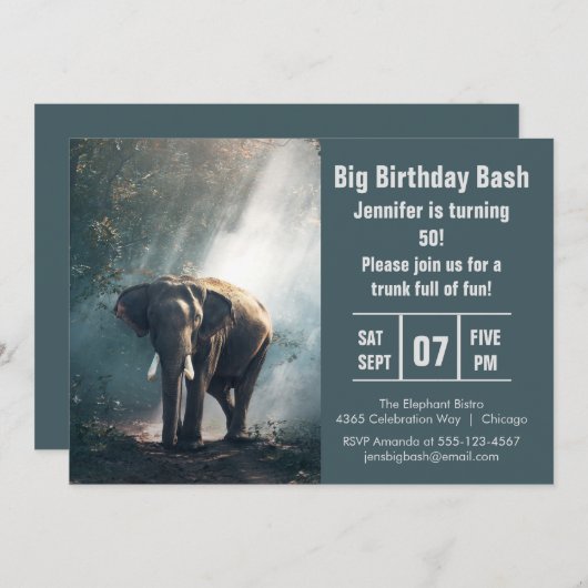 ビッグ誕生日のBash Elephant写真 招待状 (正面/裏面)