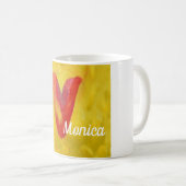 ビッグ赤いハート名前をカスタムする コーヒーマグカップ (正面右)