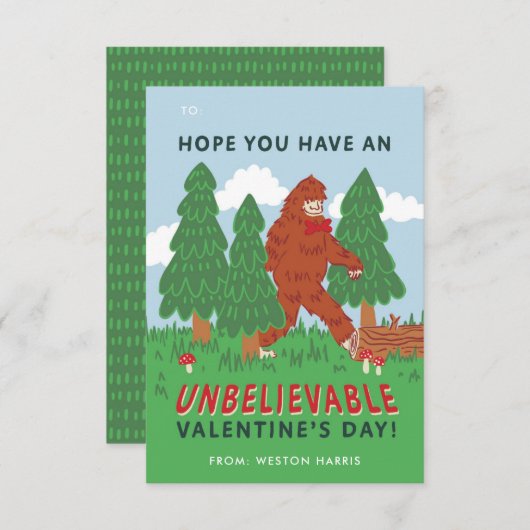 ビッグ足サスカッチ教室バレンタインの交換 招待状 (正面/裏面)