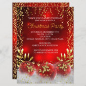 ビッグ金ゴールドホリーボーブルレッドクリスマスホリデーパーティー 招待状 (正面/裏面)
