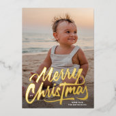 ビッグ金ゴールドモダンスクリプトメリークリスマス 箔シーズンカード (正面)