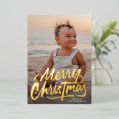 ビッグ金ゴールドモダンスクリプトメリークリスマス 箔シーズンカード (立ち正面)