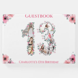 ビッグ13誕生日フォトコラージュ花ガールホワイト ゲストブック
