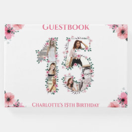 ビッグ15誕生日フォトコラージュ花ガールホワイト ゲストブック