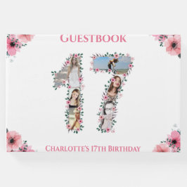 ビッグ17誕生日フォトコラージュ花ガールホワイト ゲストブック