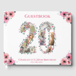 ビッグ20誕生日フォトコラージフラワーガールホワイト ゲストブック
