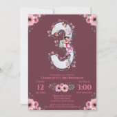 ビッグ3歳の誕生日ガールフォトコラージピンクフラワーイン 招待状 (正面)