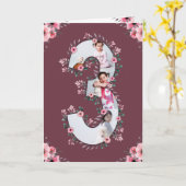 ビッグ3歳の誕生日ガールフォトコラージピンクフラワー カード (黄色い花)