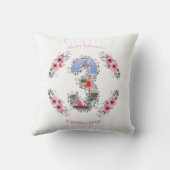 ビッグ3歳の誕生日ガールフォトコラージピンクフラワー クッション (裏面)