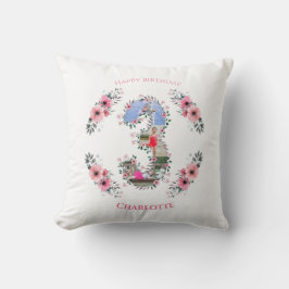 ビッグ3歳の誕生日ガールフォトコラージピンクフラワー クッション