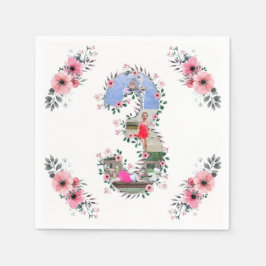 ビッグ3歳の誕生日ガールフォトコラージピンクフラワー スタンダードカクテルナプキン