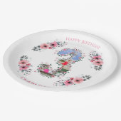 ビッグ3歳の誕生日ガールフォトコラージピンクフラワー ペーパープレート (アングル)