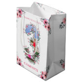 ビッグ3歳の誕生日ガールフォトコラージピンクフラワー ミディアムペーパーバッグ (裏面アングル)