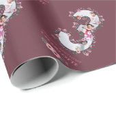 ビッグ3歳の誕生日ガールフォトコラージピンクフラワー ラッピングペーパー (ロールコーナー)
