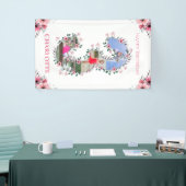 ビッグ3歳の誕生日ガールフォトコラージピンクフラワー 横断幕 (トレードショー)