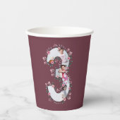 ビッグ3歳の誕生日ガールフォトコラージピンクフラワー 紙コップ (正面)