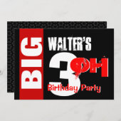 ビッグ30誕生日モダンレッドホワイトブラックW1711 招待状 (正面/裏面)