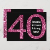 ビッグ4-0誕生日ピンクグリッタールック40番目のパーティー 招待状 (正面/裏面)