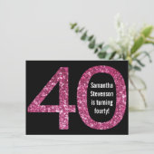 ビッグ4-0誕生日ピンクグリッタールック40番目のパーティー 招待状 (スタンド正面)