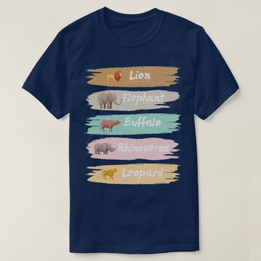 ビッグ5サファリアニマルズパステルブラシ Tシャツ (デザイン正面)