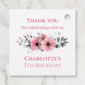 ビッグ5誕生日ガールフォトコラージピンクフラワー フェイバータグ (裏面)