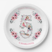 ビッグ5誕生日ガールフォトコラージピンクフラワー ペーパープレート (正面)