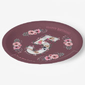 ビッグ5誕生日ガールフォトコラージピンクフラワー ペーパープレート (アングル)