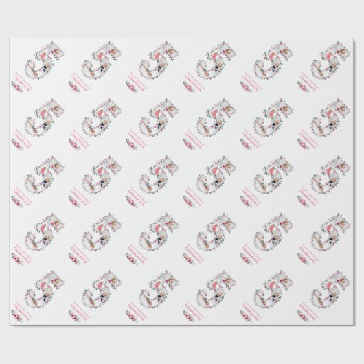 ビッグ5誕生日ガールフォトコラージピンクフラワー ラッピングペーパー (フラット)