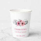 ビッグ5誕生日ガールフォトコラージピンクフラワー 紙コップ (裏面)
