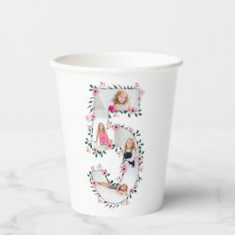 ビッグ5誕生日ガールフォトコラージピンクフラワー 紙コップ