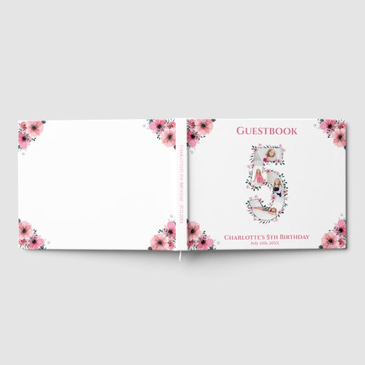 ビッグ5誕生日フォトコラージフラワーガールホワイト ゲストブック (全面)