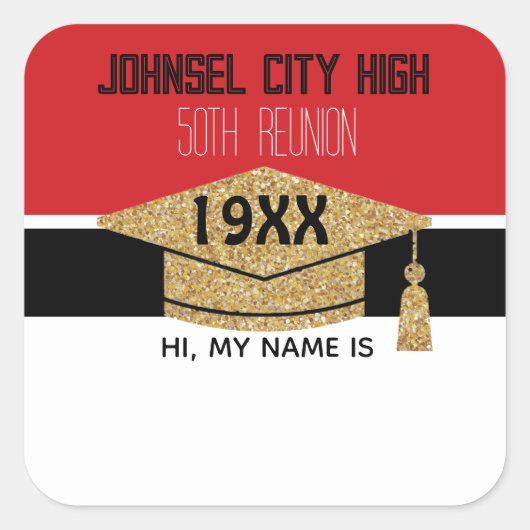 ビッグ50懇親会!クラスカスタム懇親会名タグ スクエアシール (正面)