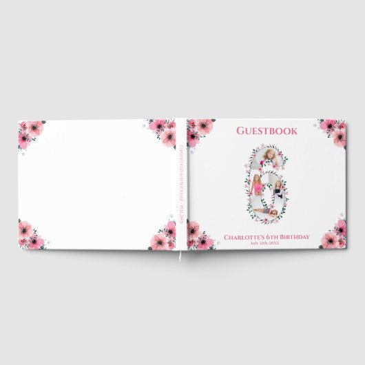 ビッグ6誕生日フォトコラージフラワーガールホワイト ゲストブック (全面)