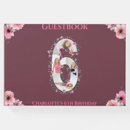 ビッグ6誕生日フォトコラージュ花少女ピンク ゲストブック