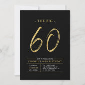ビッグ60 |金ゴールドとブラック60th誕生日パーティー 招待状 (正面)