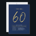 ビッグ60 |金ゴールド・ネイビー・ブルー60th誕生日パーティー 招待状<br><div class="desc">60祝歳の誕生日パーティーの招待でスタイリッシュの特別な日。このデザインは、ネイビーブルー&金ゴールドカラーコンボでクリーンなレイアウトを備えたブラシスクリプト「The Big 60」を備えている。私のショップBaraBomDesignでは、より多くのデザインやパーティーの供給が利用可能である。</div>