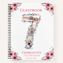 ビッグ7誕生日ガールフォトピンクフラワーゲストブック ノートブック