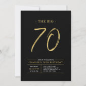 ビッグ70 |金ゴールドとブラック70th誕生日パーティー 招待状 (正面)
