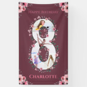 ビッグ8誕生日ガールフォトコラージピンクフラワーバ 横断幕 (縦)